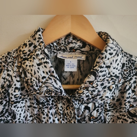 Vintage 80s 90s Silk Snow Leopard Quilted Anna & Frank Reversible Jacket L - Picture 2 of 9